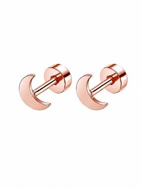 Rose Gold Crescent Moon Flat Back Stud Earrings 20G Cartilage Tragus